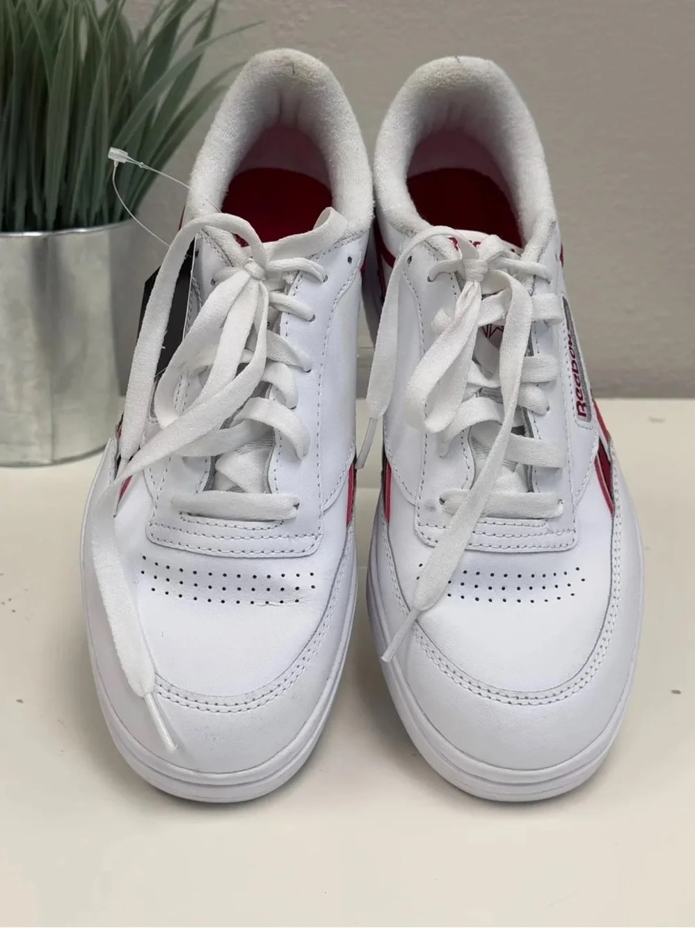 Reebok White & Red Club C Double Revenge Platform Shoes - Size 9.5